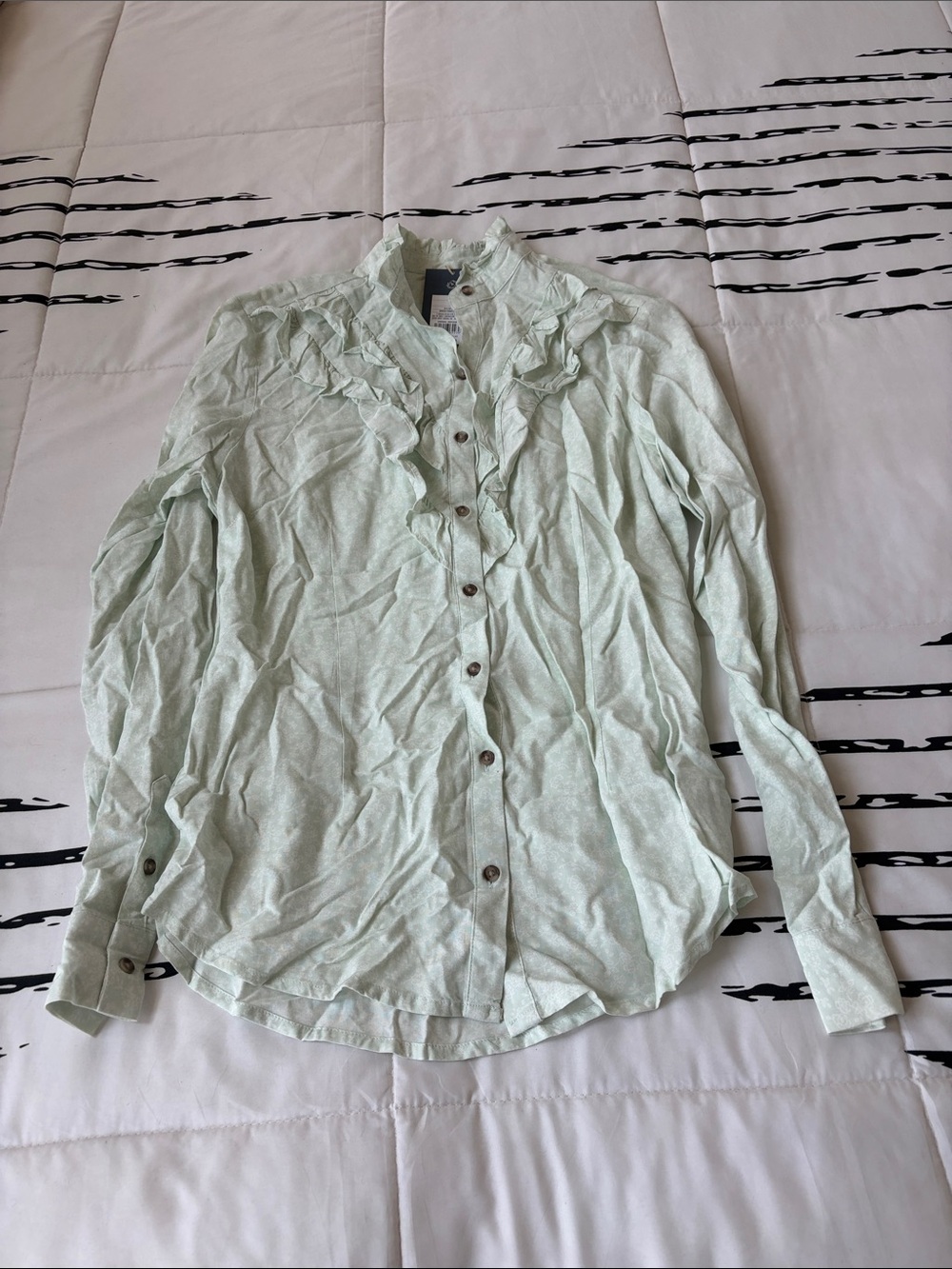 Universal Thread Light Mint Green Ruffle Button-Down Shirt